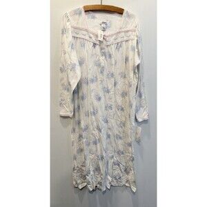 ARIA Floral Nightgown White w Pink Blue Flowers Long Sleeve  Grandmacore Large